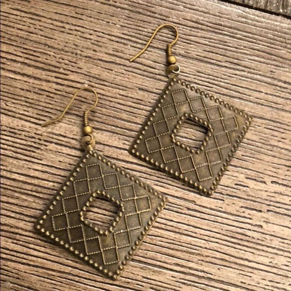 Antique Goldtone Square Metal Earrings